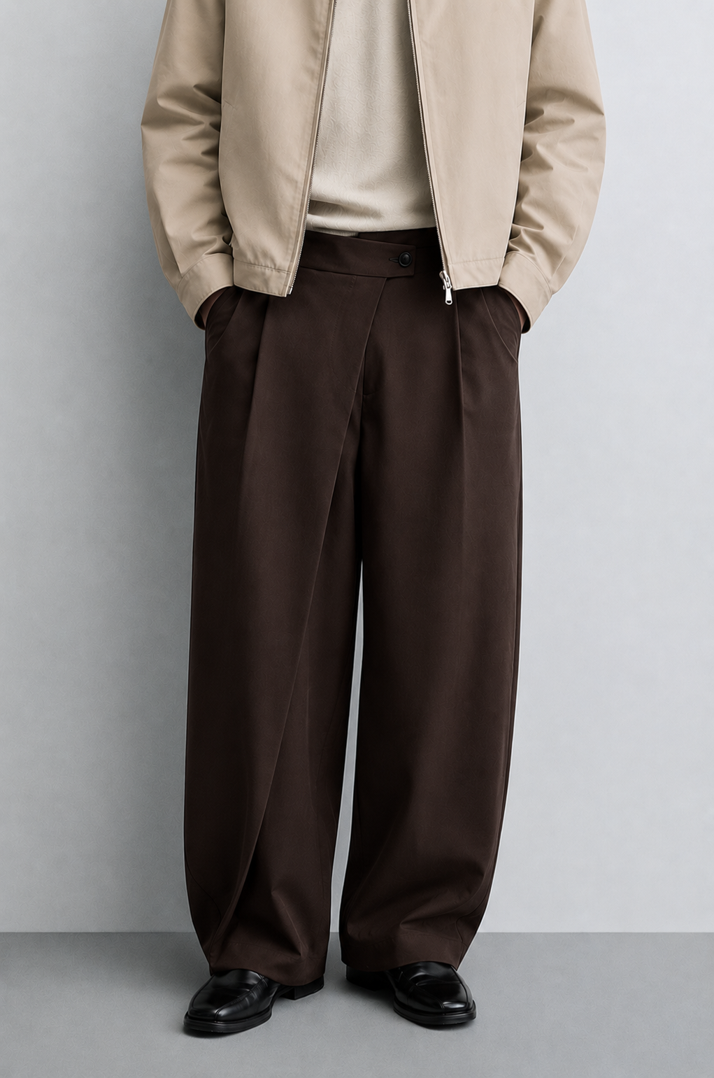 Vamos Flap Detail Wide-Leg Pleated Pants in brown