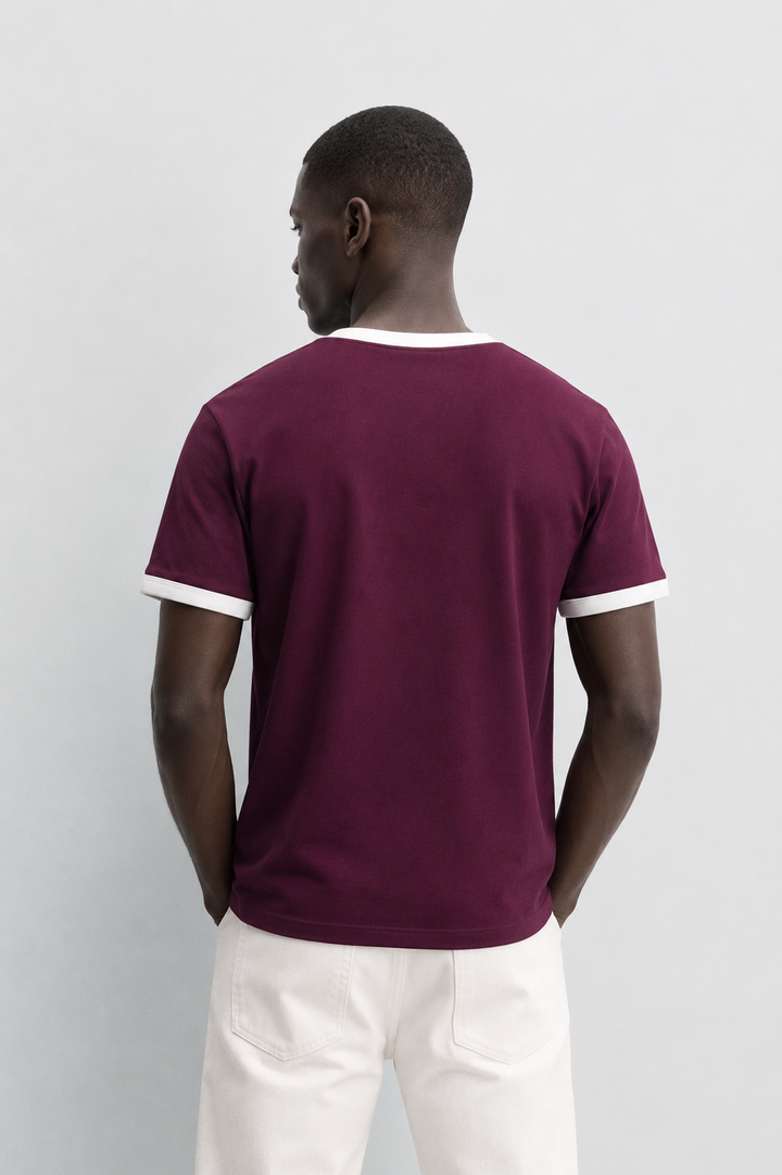 Vamos Contrast Collar Oversized T-shirt in Burgundy