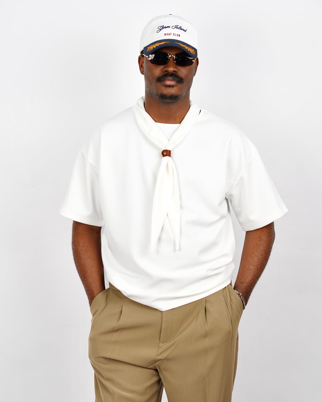 M Studio Knot Detail  Polo Shirt in White