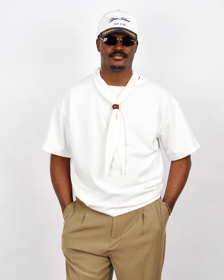 M Studio Knot Detail  Polo Shirt in White