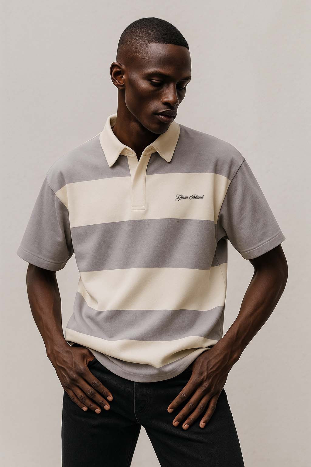 Garm Island Embroidered Short Sleeve Polo Shirt in Grey