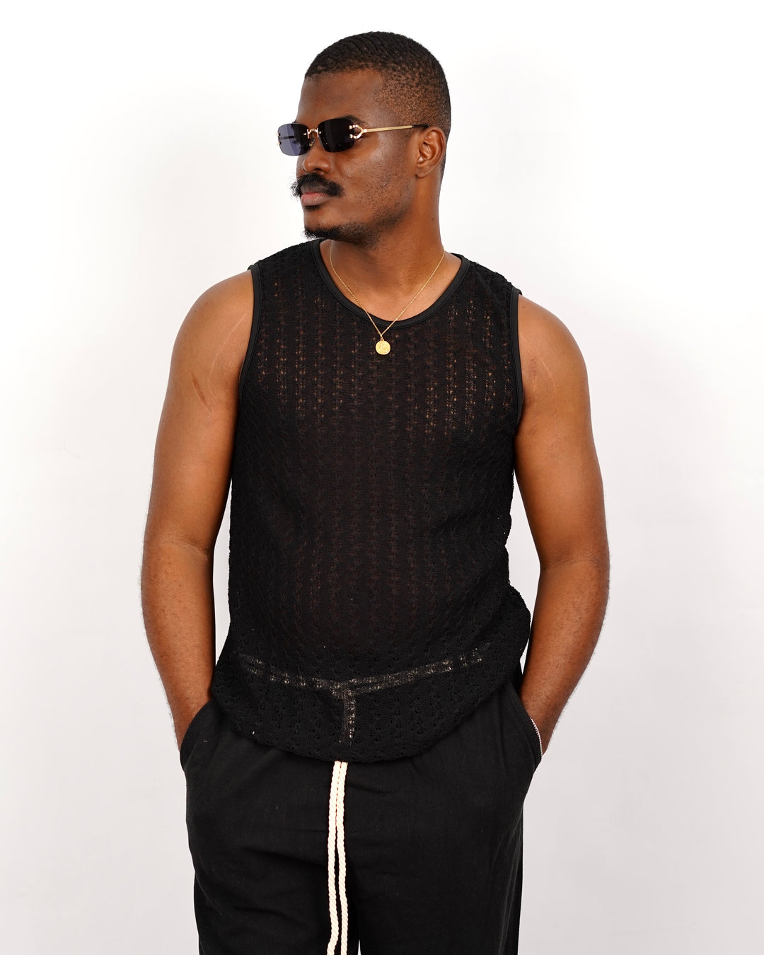The Pool Crotchet Sleeveless Shirt in Black