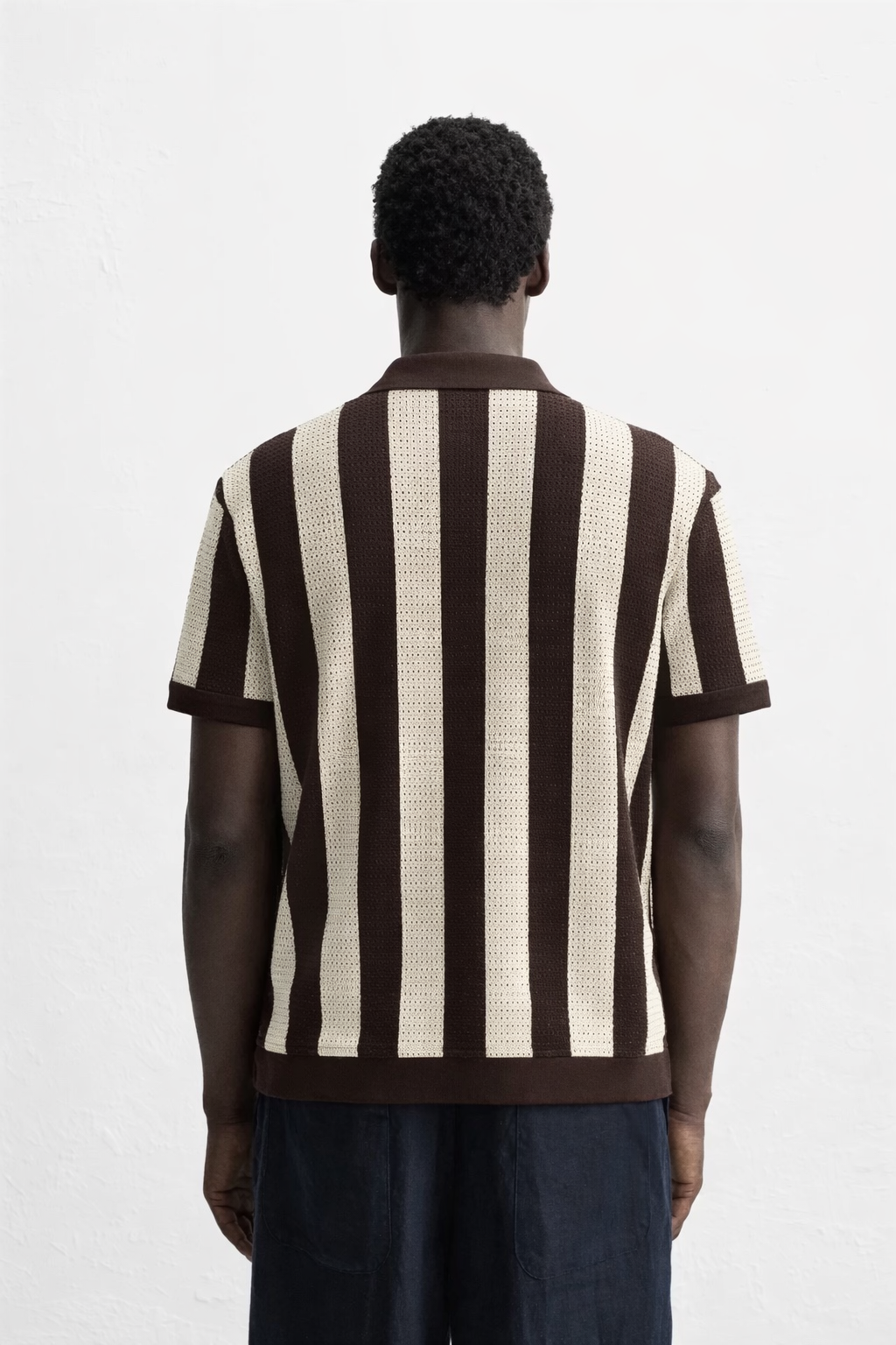 Garm Island Bar Striped Crotchet Polo Shirt in Brown