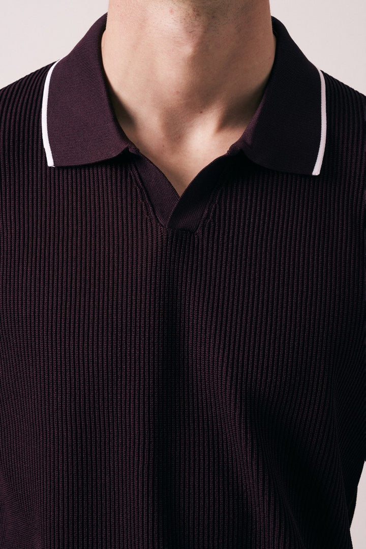 Massimo Collar detail polo shirt in burgundy