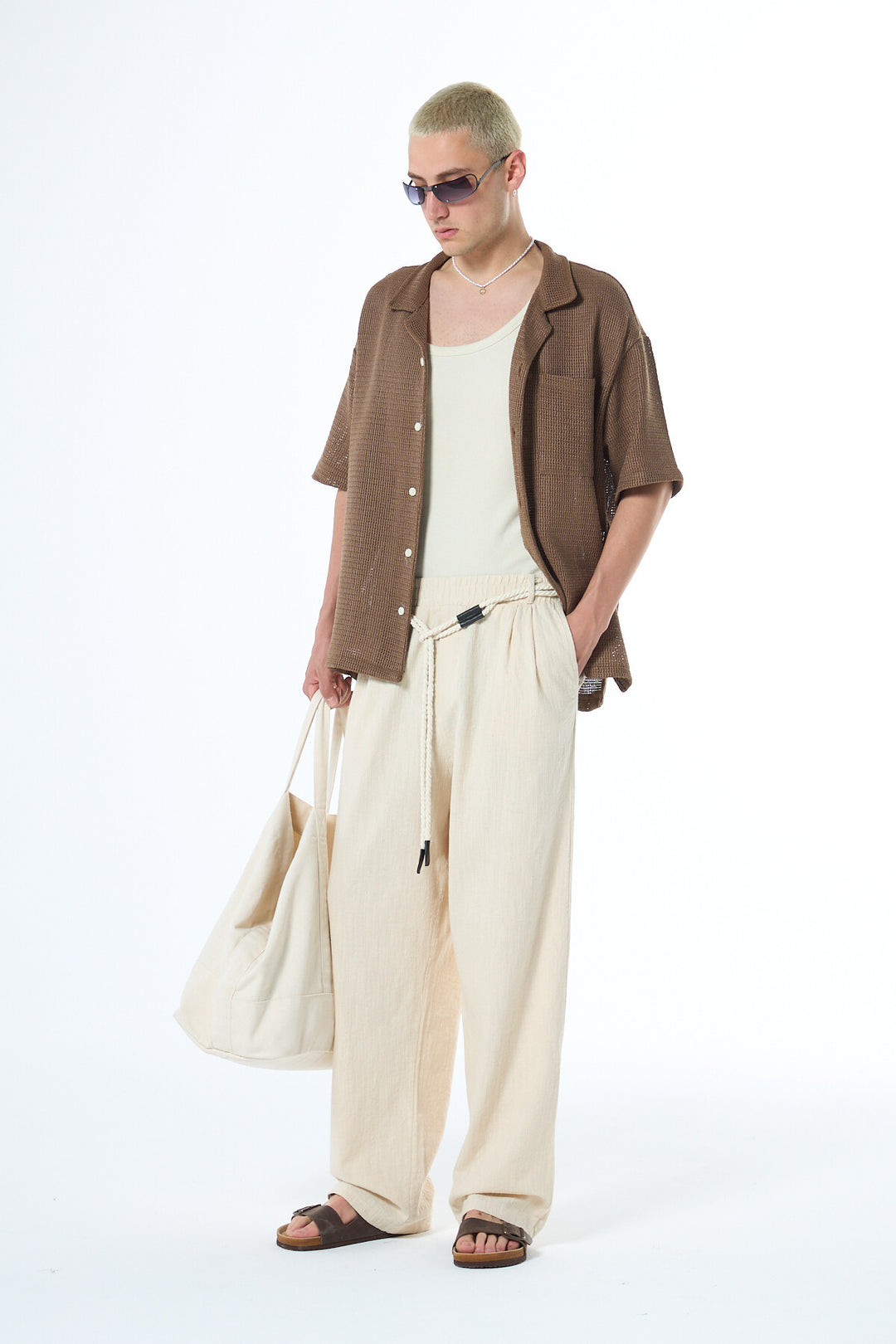 SPRUCE BELT DETAILED OVERSIZE LINEN TROUSERS WHITE