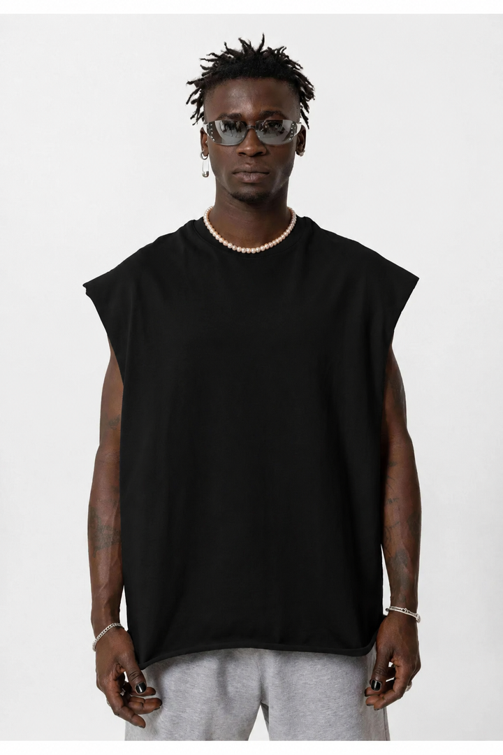 Vamos Oversized Sleeveless T-shirt in Black