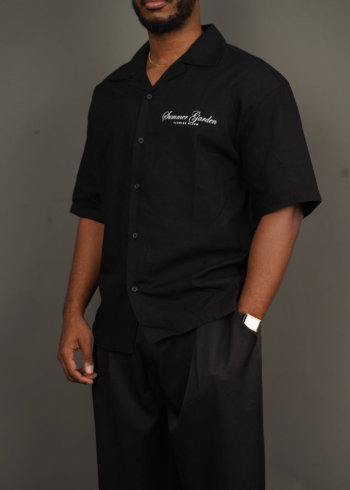 Maksim Summer Garden Linen Short Sleeve shirt in Black
