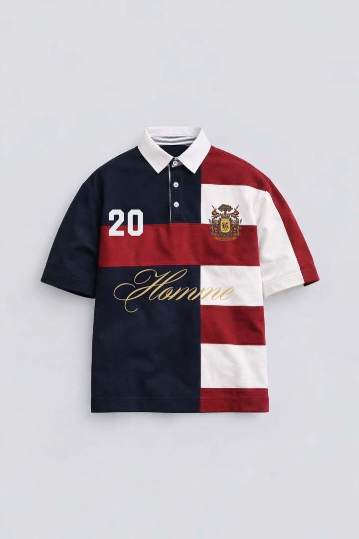 Garm Island Homme Embroidered Rugby Polo T-shirt in Red