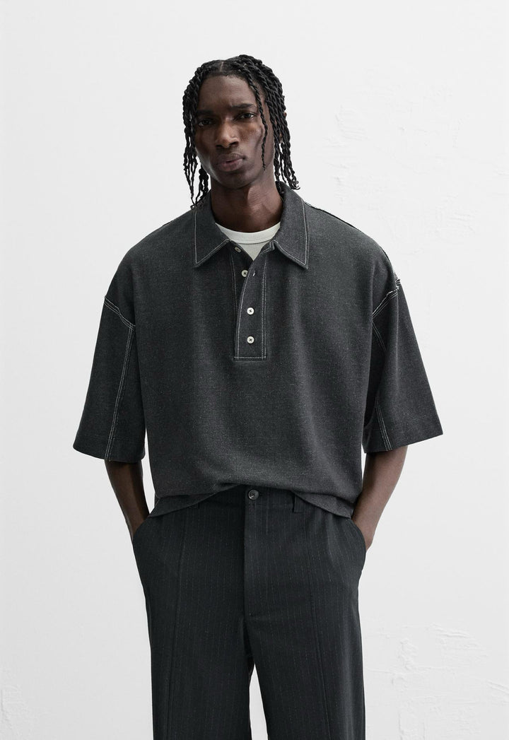 ZARA CONTRAST TOPSTITCHING POLO SHIRT