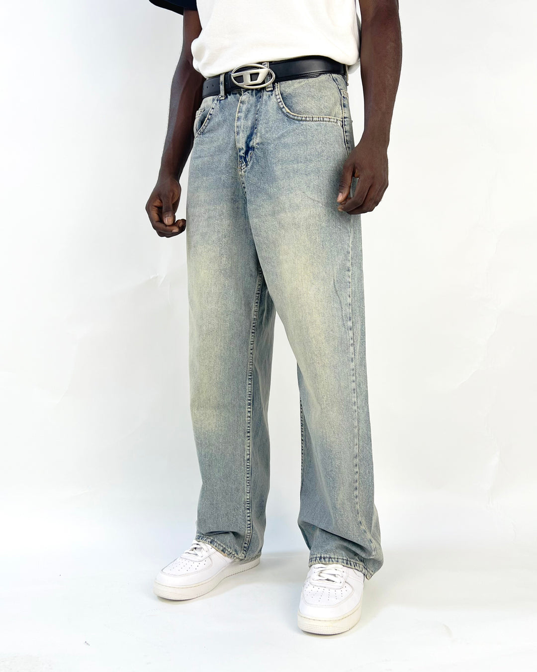 GIESTO acid wash oversized jeans in light blue