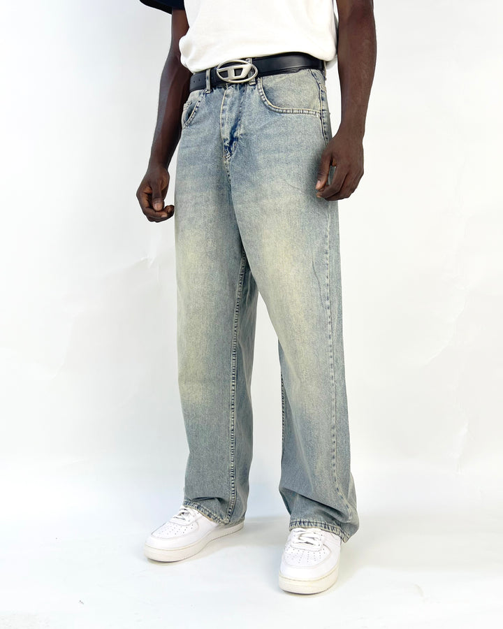 GIESTO acid wash oversized jeans in light blue