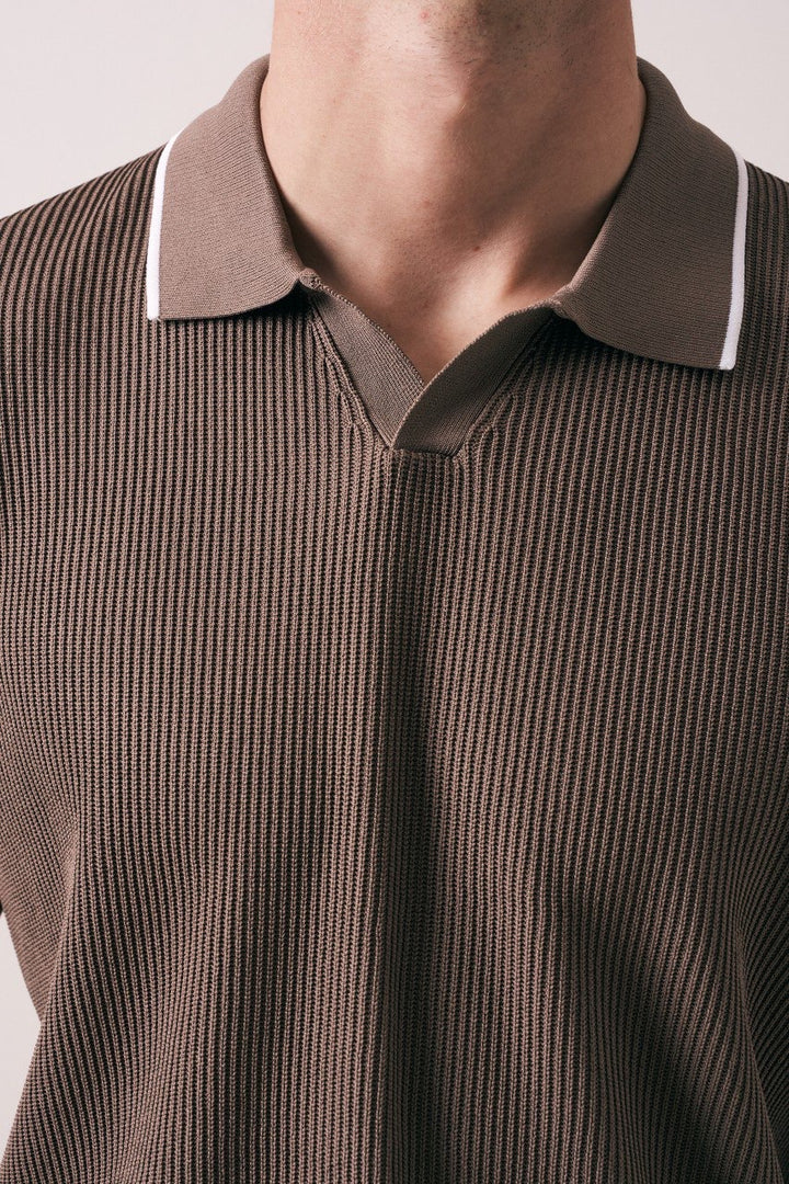 Massimo Collar detail polo shirt in brown
