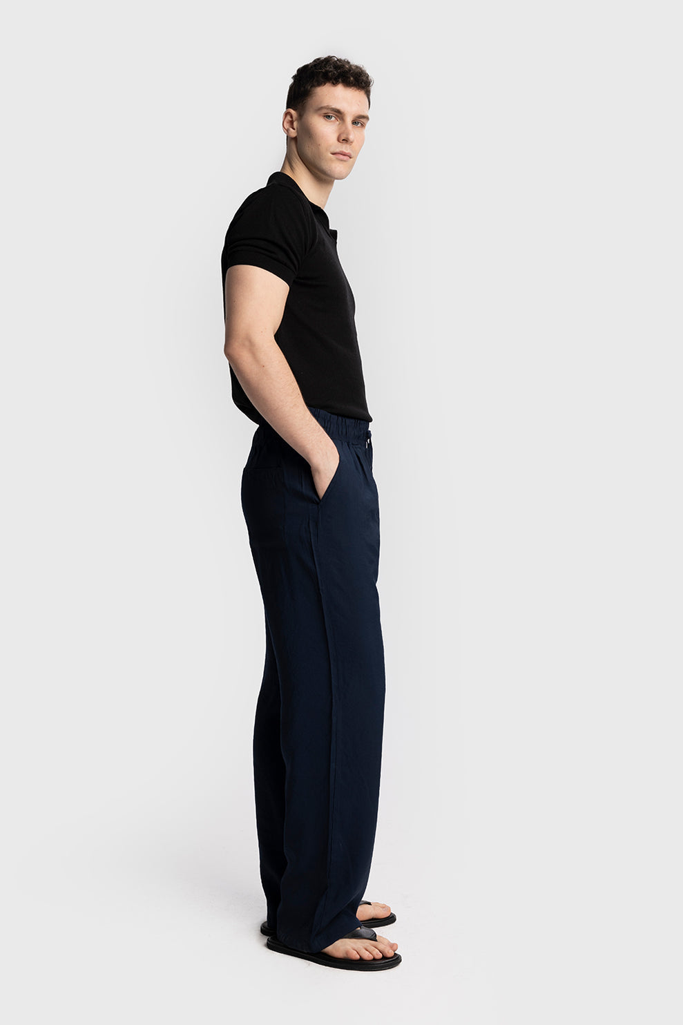 Retro club Cotton Blend Linen pants in Navy