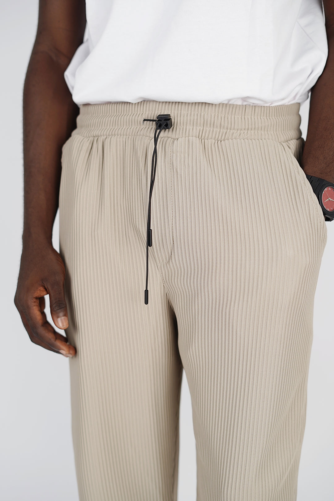 Spruce pleated pants with toggle drawstring in beige