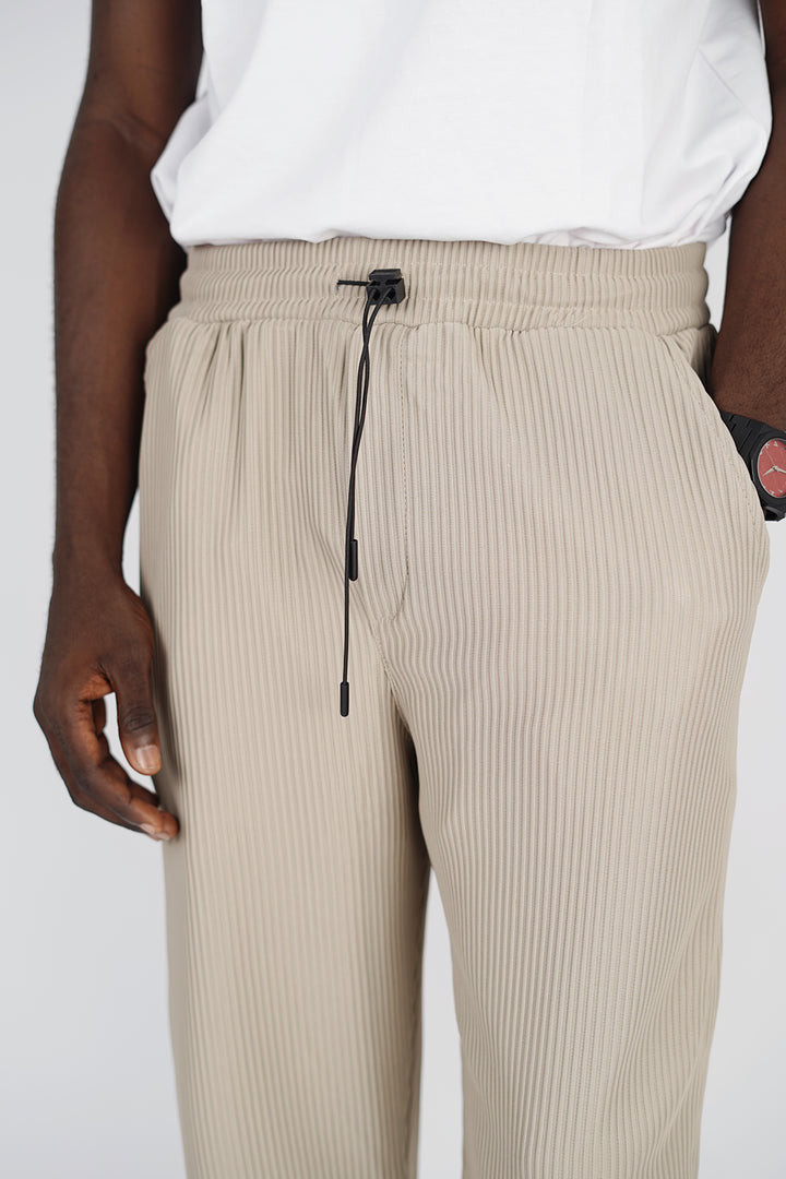 Spruce pleated pants with toggle drawstring in beige