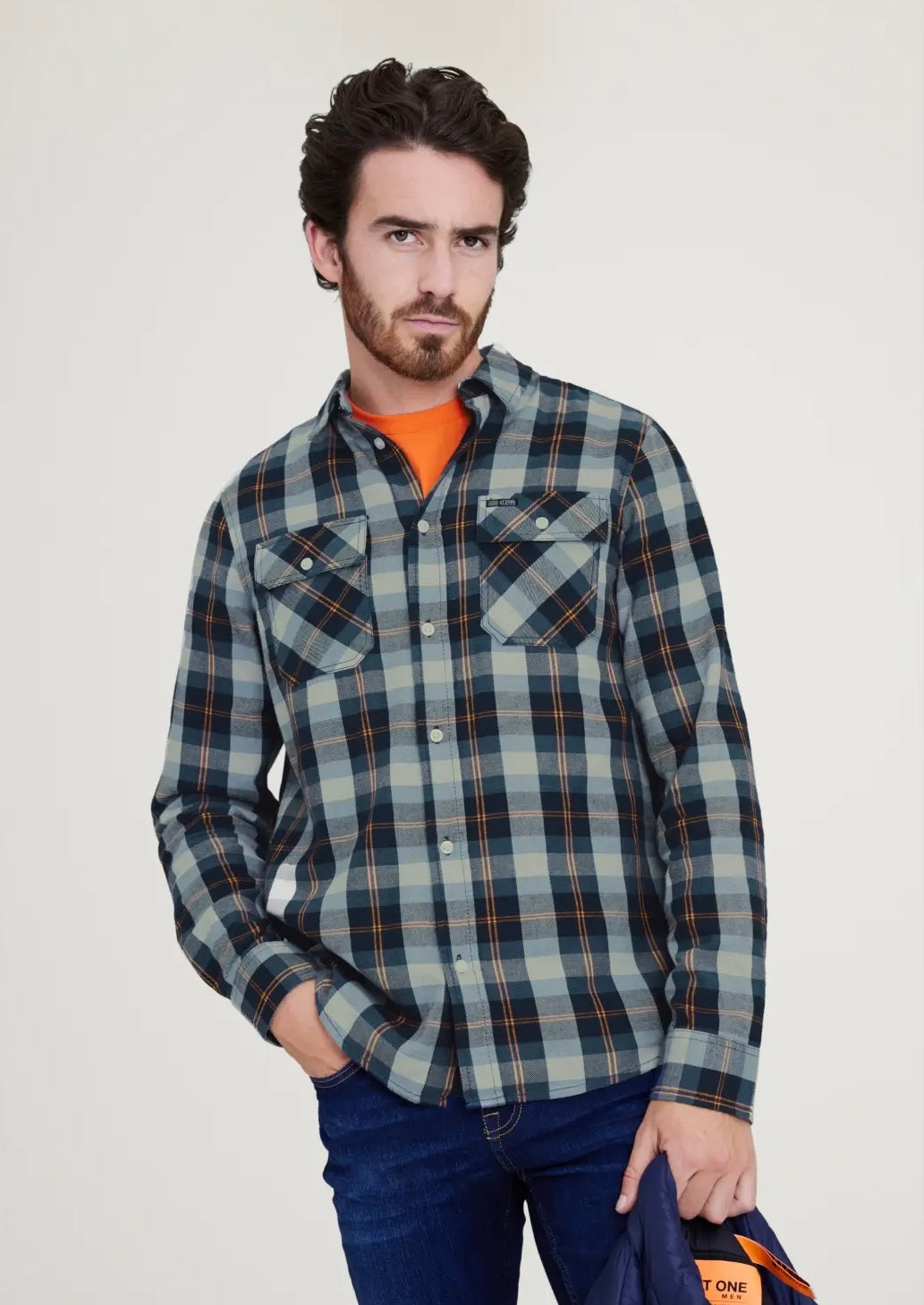 Street One Men plaid shirt in orange and blue