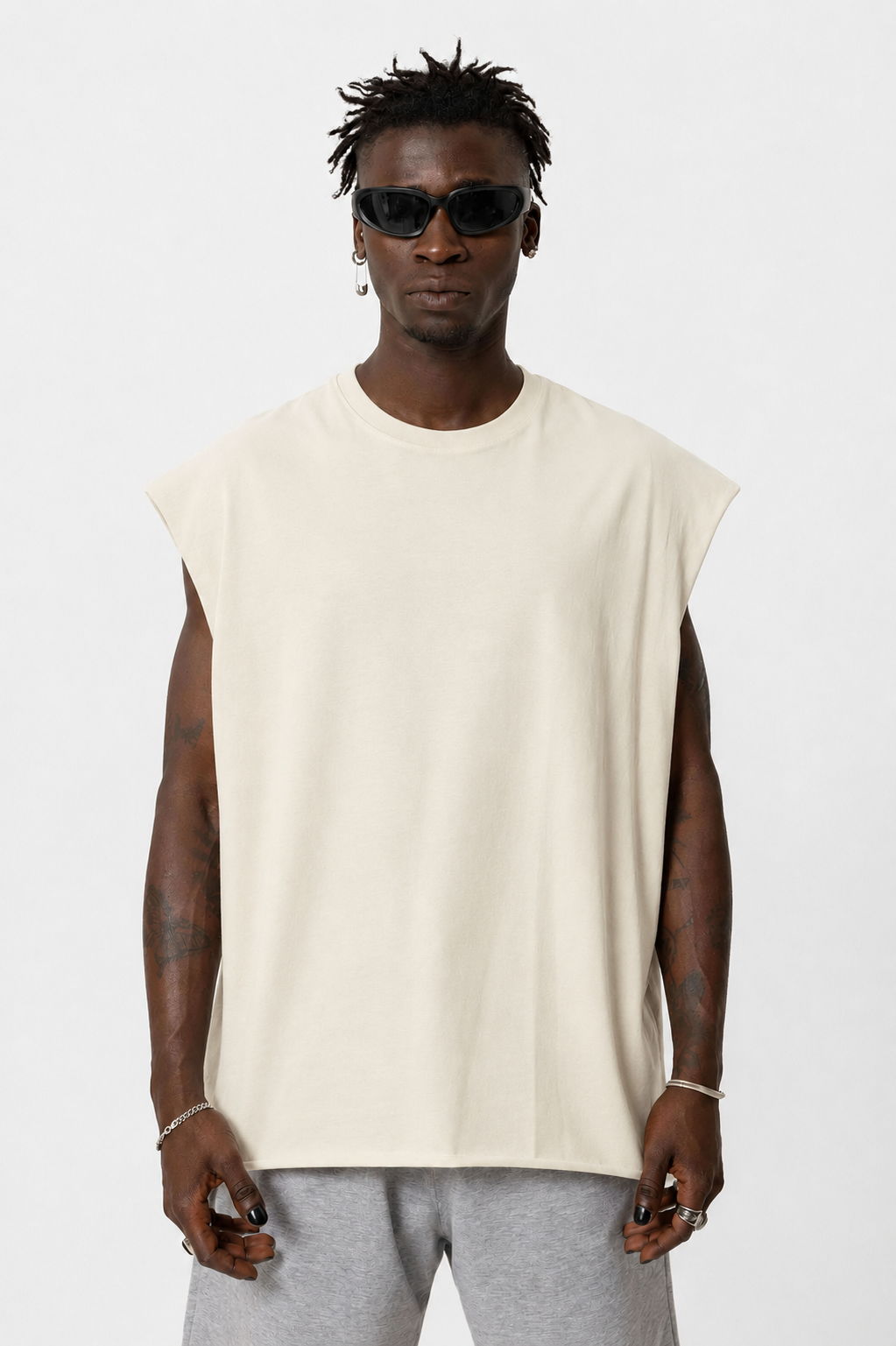 Vamos Oversized Sleeveless T-shirt in Stone