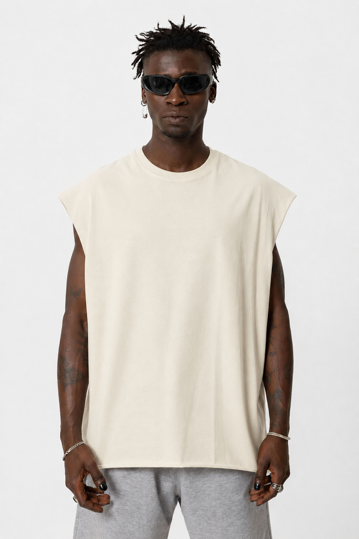 Vamos Oversized Sleeveless T-shirt in Stone