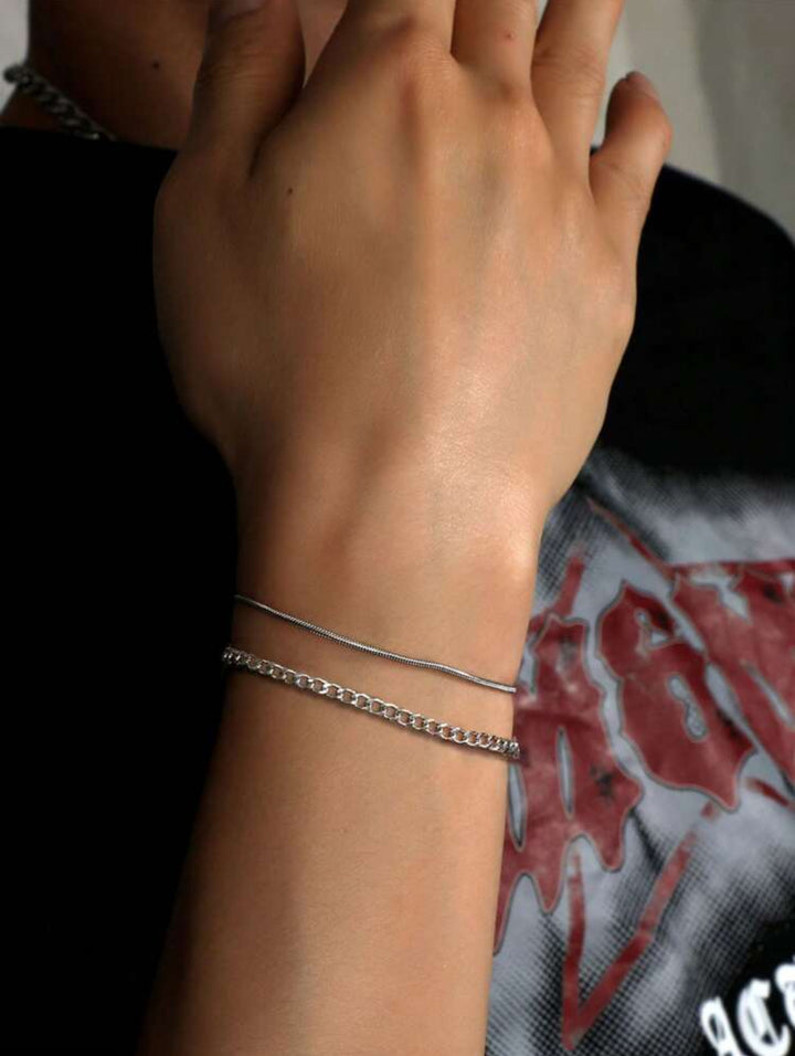 2pcs Cool & Trendy Men Link Double-Layered Bracelet