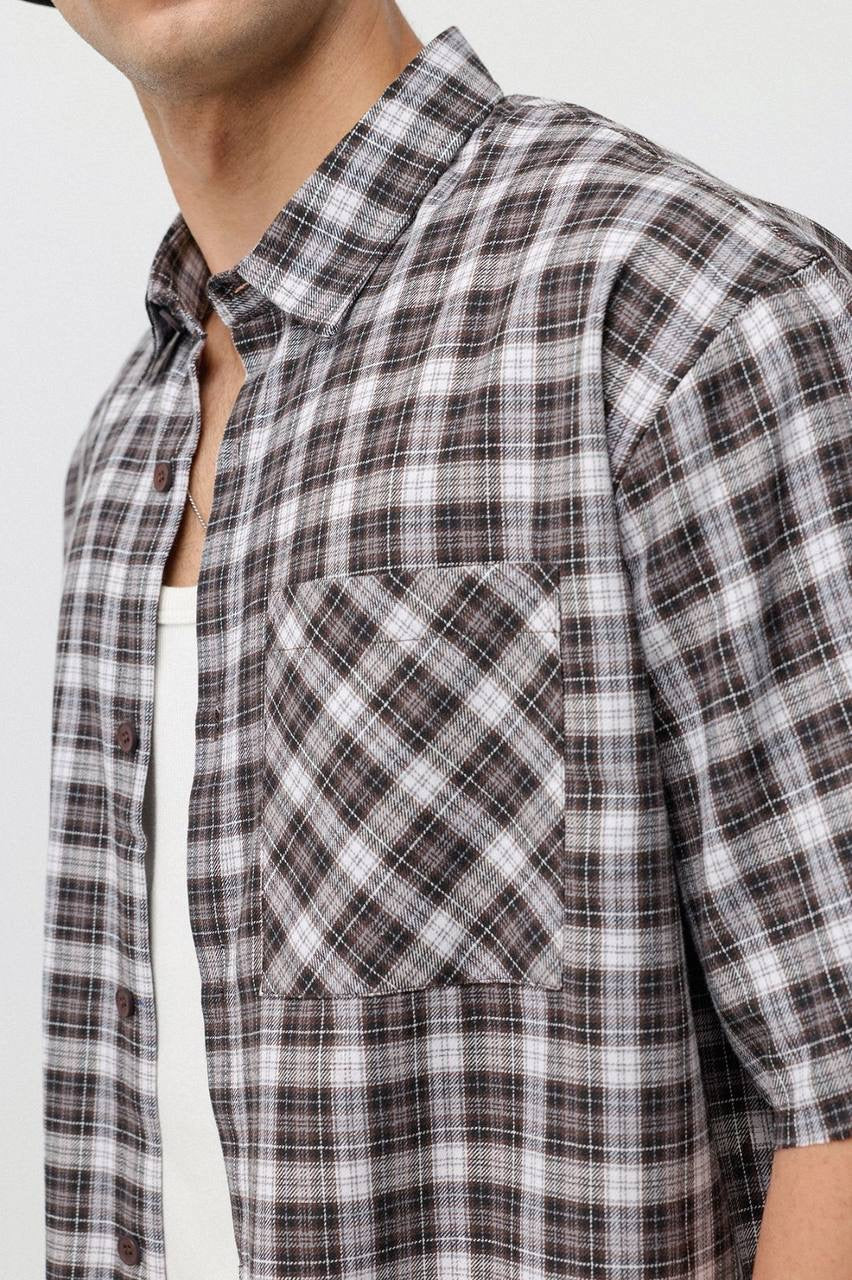 Vamos Plaid Short Sleeve shirt in brown