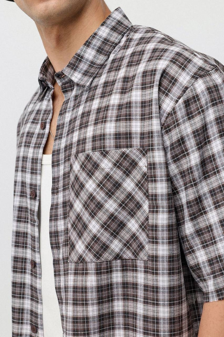 Vamos Plaid Short Sleeve shirt in brown