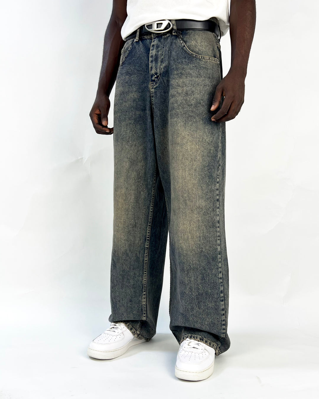 GIESTO acid wash oversized jeans in dark blue
