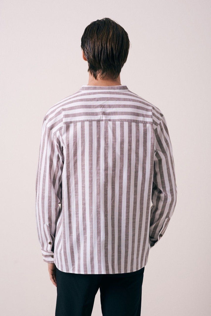 Massimo striped tab collar in brown