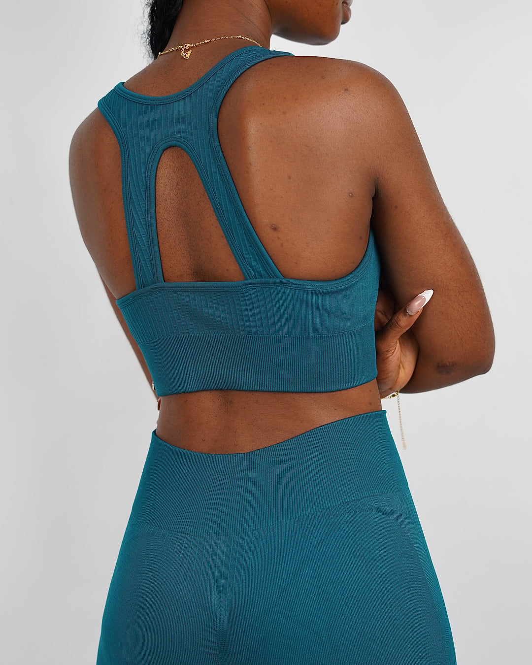 Garm Island Seamless Ribbed Sports Bra in Cyan Blue