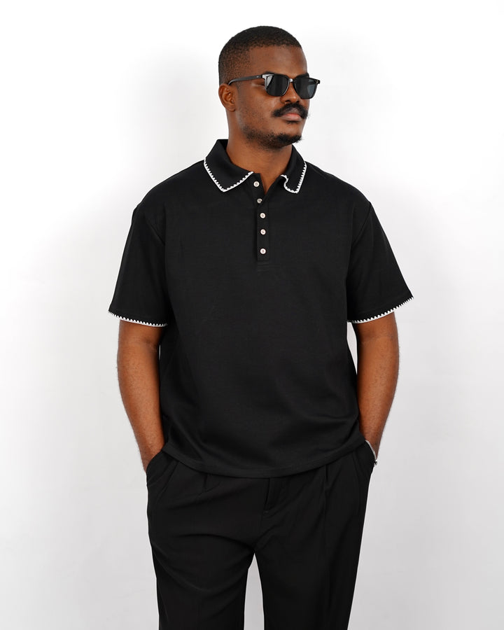 M Studios Polo Shirt with Contrast Stitching in Black