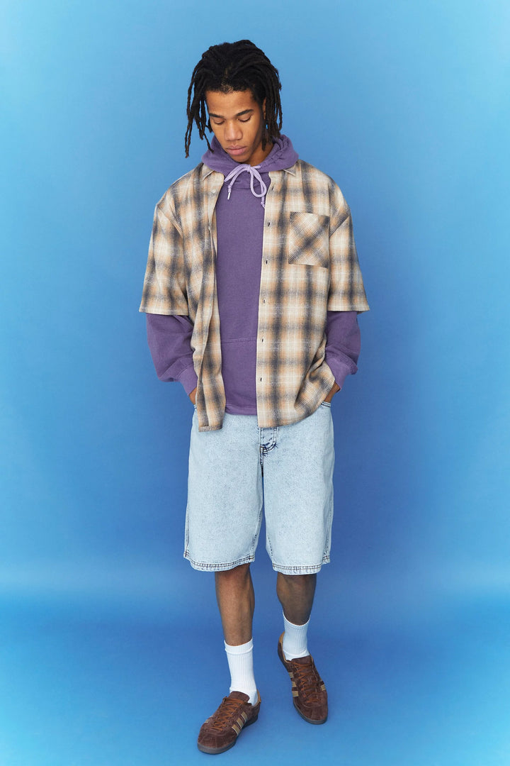 BOOHOOMAN SKATE FIT CONTRAST STITCH DENIM SHORTS BLUE