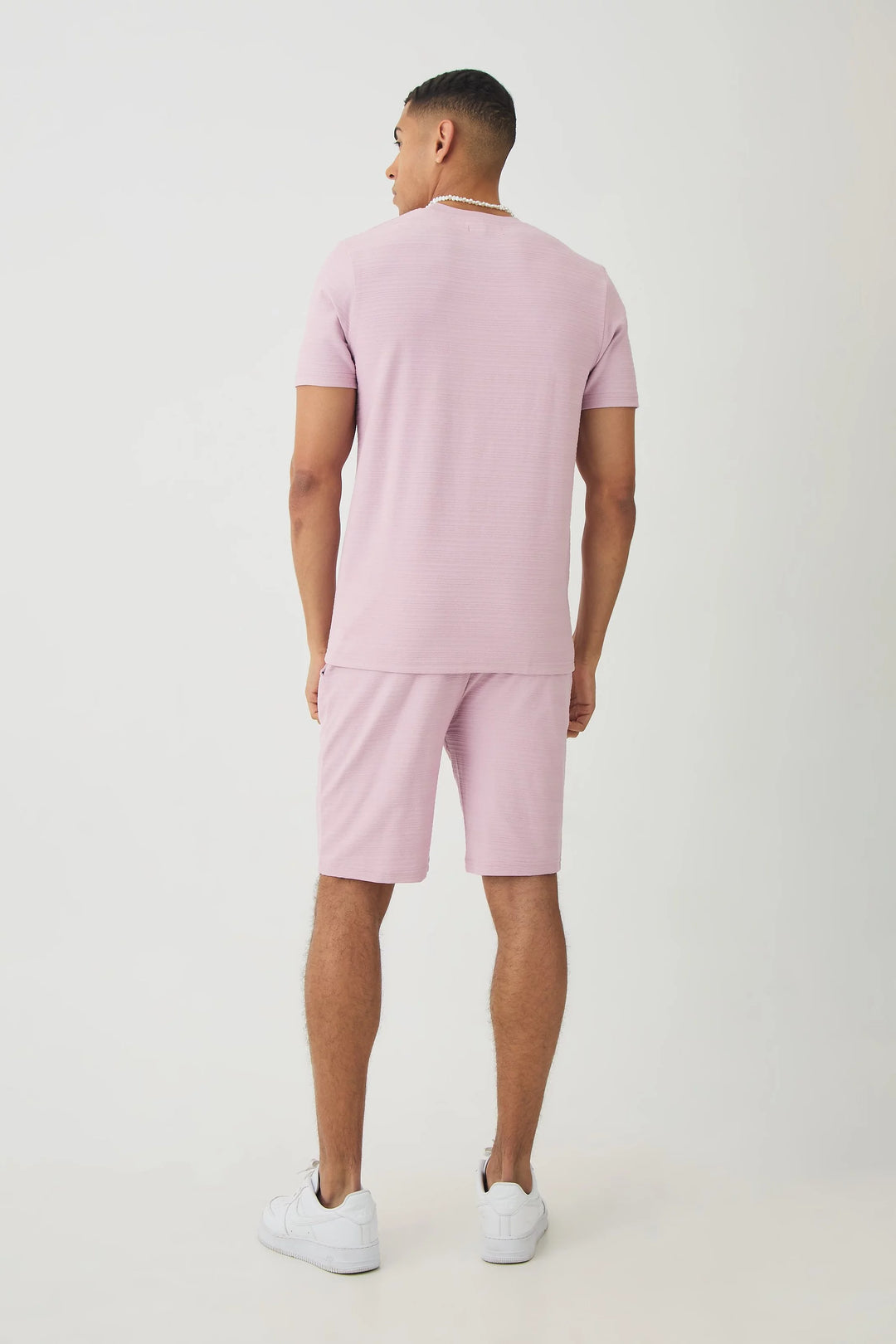 BOOHOOMAN SLIM JACQUARD STRIPE T-SHIRT & SHORT SET