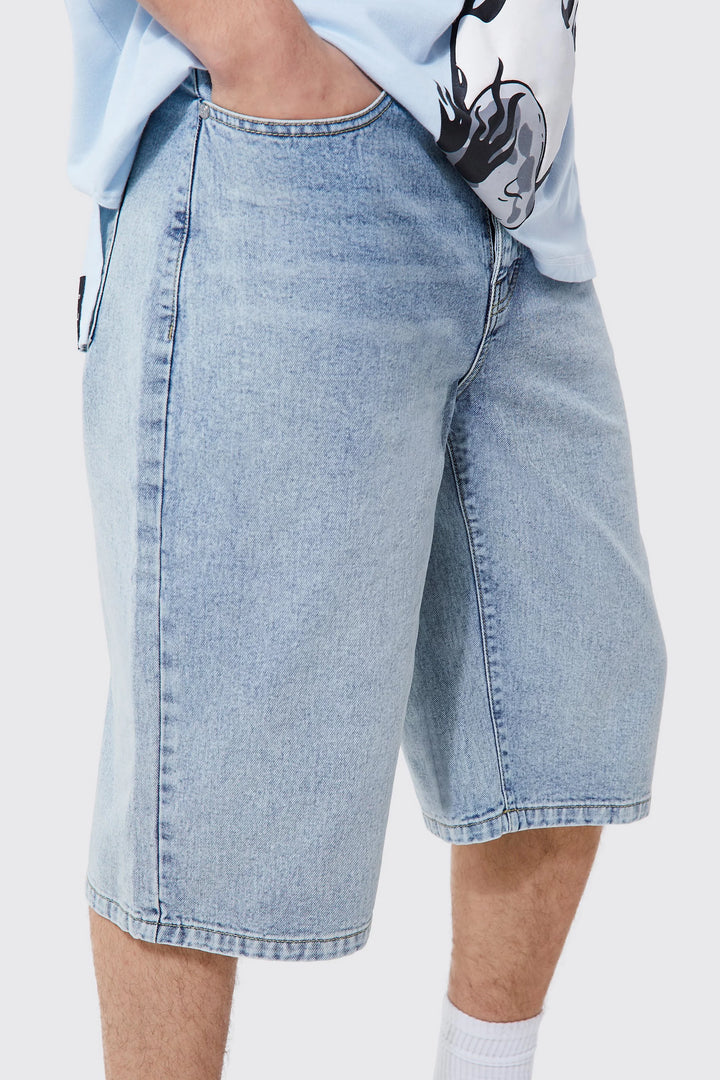 BOOHOOMAN RELAXED RIGID LONGLINE DENIM SHORTS