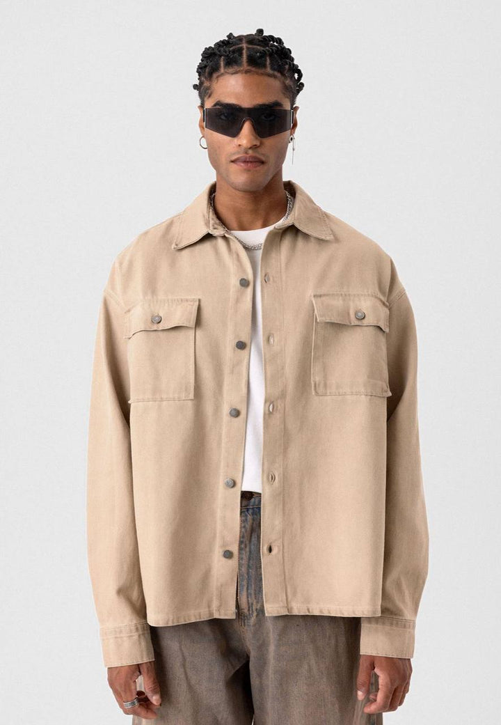 VAMOS POCKET DETAILED OVERSIZE DENIM JACKET BEIGE