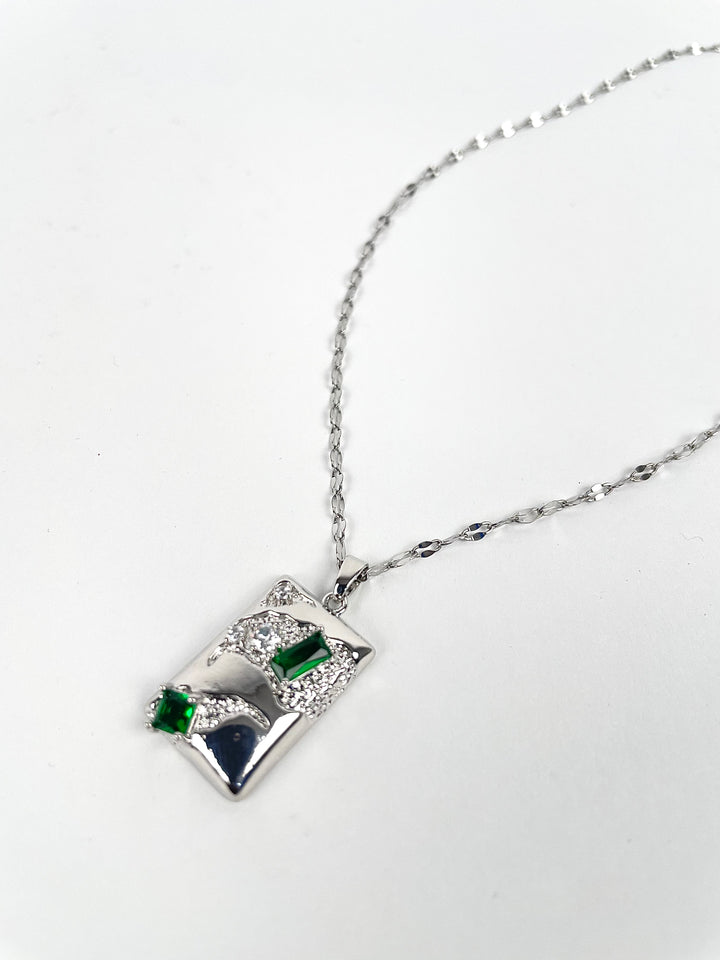 Garm Island Silver Green Box Pendant Necklace