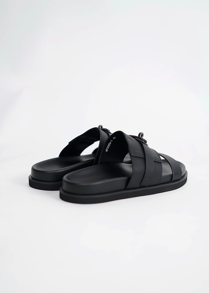 Garm Island Suede Strap Slide Sandals in Black