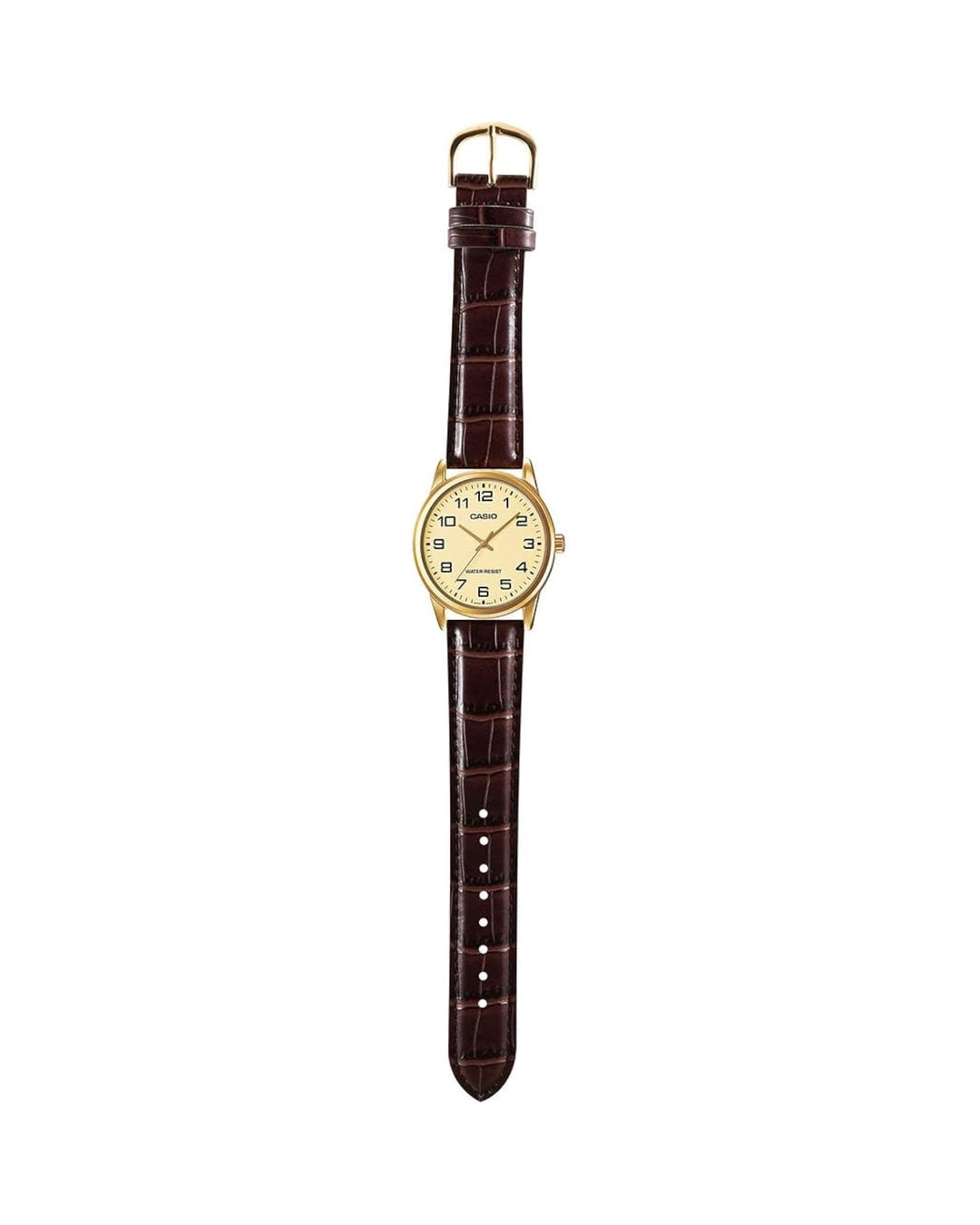 Casio MTP- V001 GL-9B leather strap watch in gold