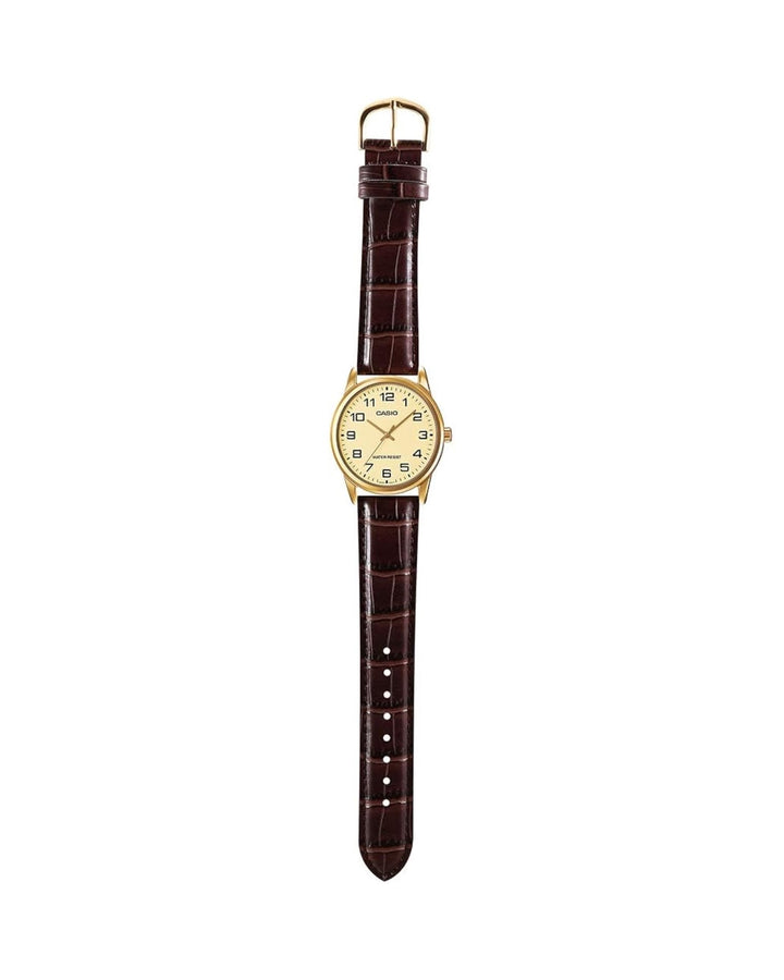 Casio MTP- V001 GL-9B leather strap watch in gold
