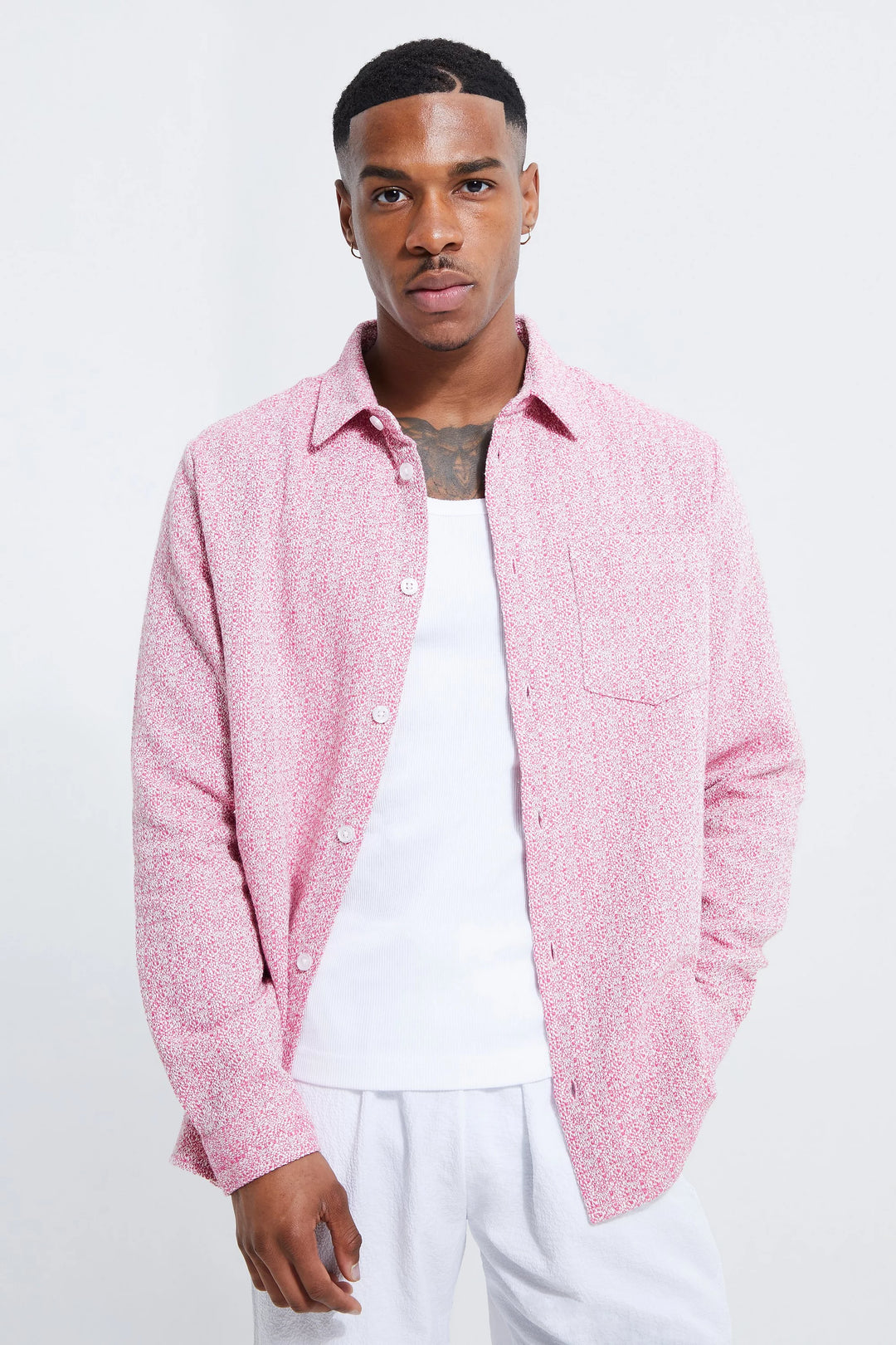 BOOHOOMAN LONG SLEEVE BOUCLE OVERSHIRT