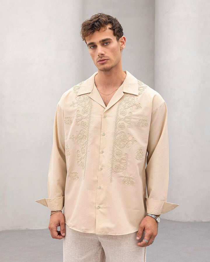 2morrow Floral Lace Panel Shirt in beige