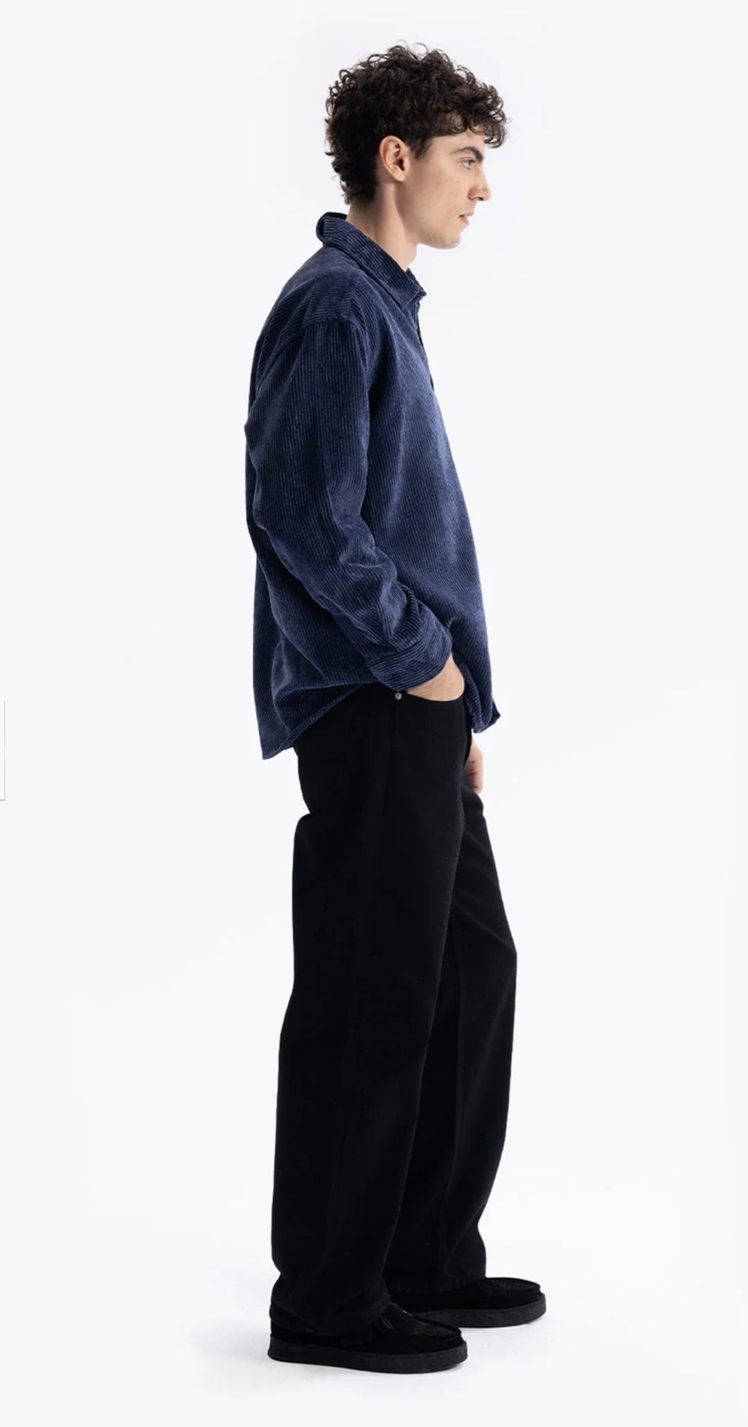 Giesto pleated corduroy shirt in blue