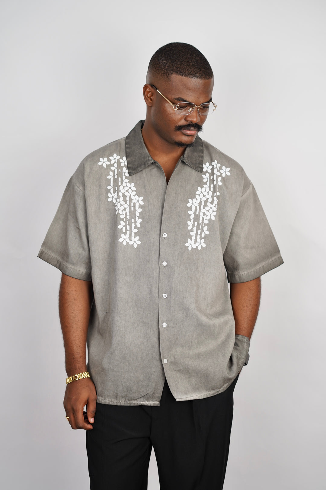 2morrow Floral Revere Shirt in Khaki