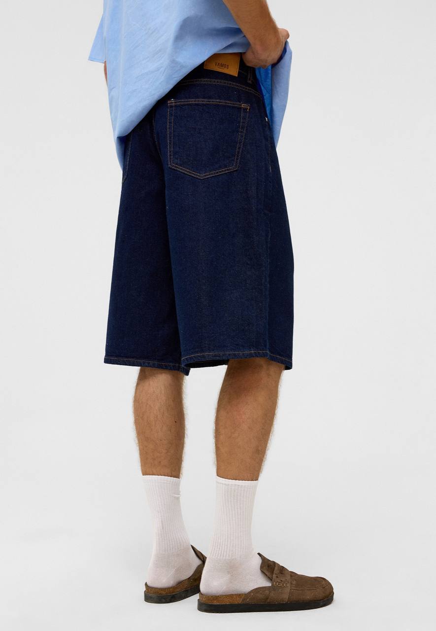 Vamos Baggy Jeans Shorts in Dark Blue