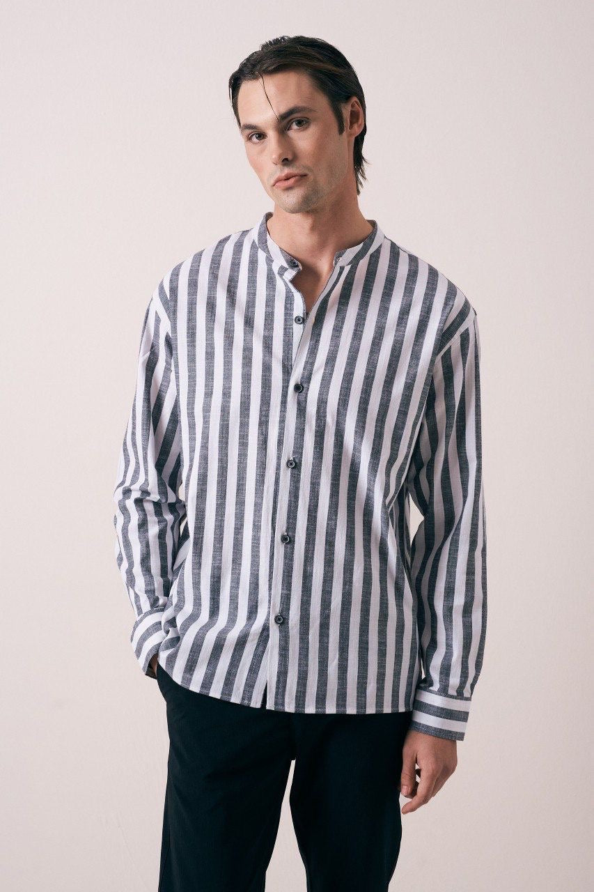 Massimo striped tab collar in grey