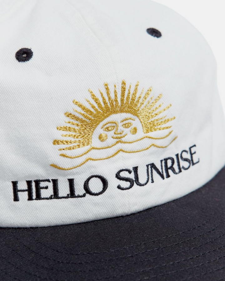 Hello Sun Embroidered Flat Brim Cap in Black