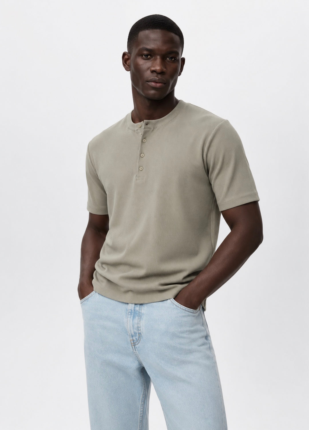 Marrakech ribbed Henley shirt in khaki