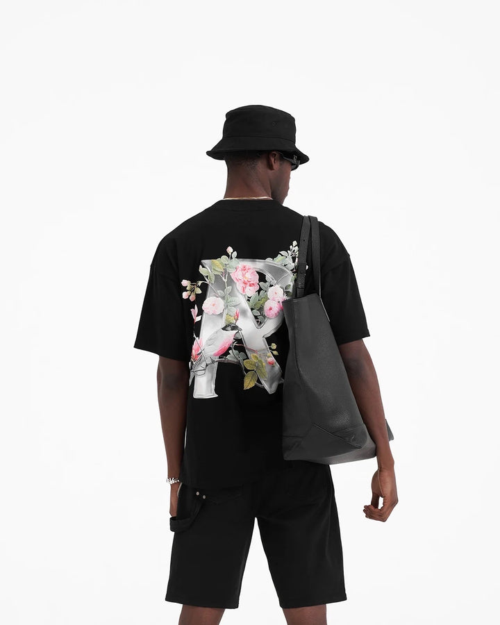 REPRESENT FLORAL INITIAL T-SHIRT IN BLACK