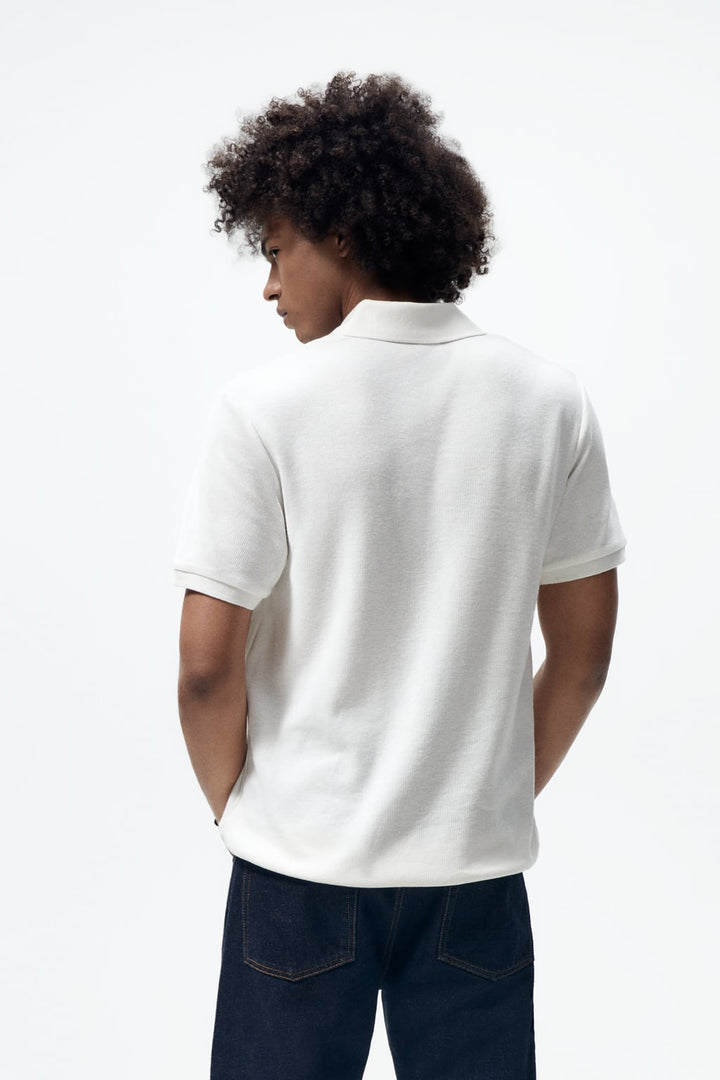 Garm Island Textured Knit Polo Shirt in White