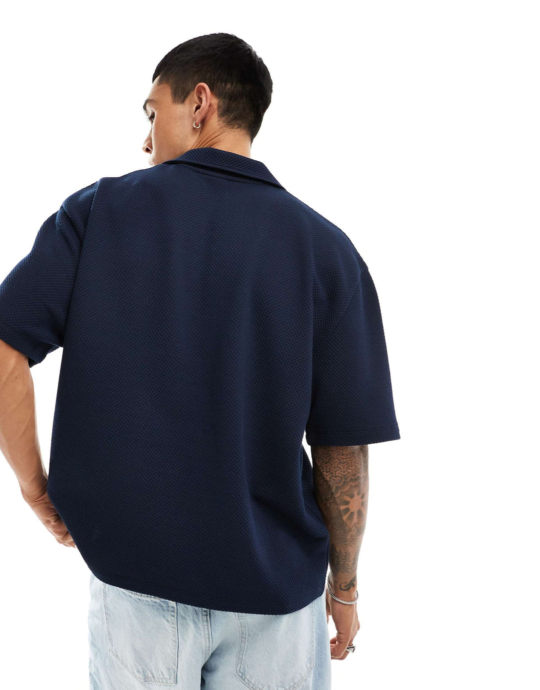 Garm Island Oversized Textured Knit Polo in Navy