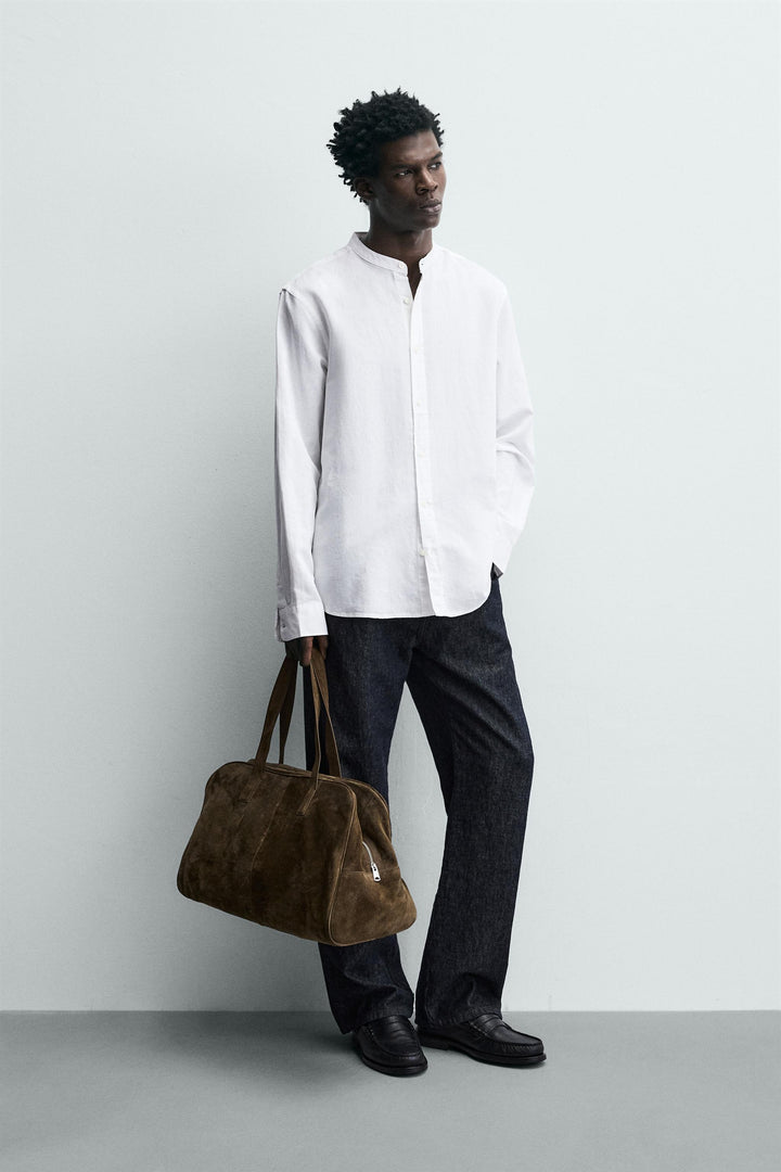 Garm Island Linen Tab Collar Button Down Shirt in White
