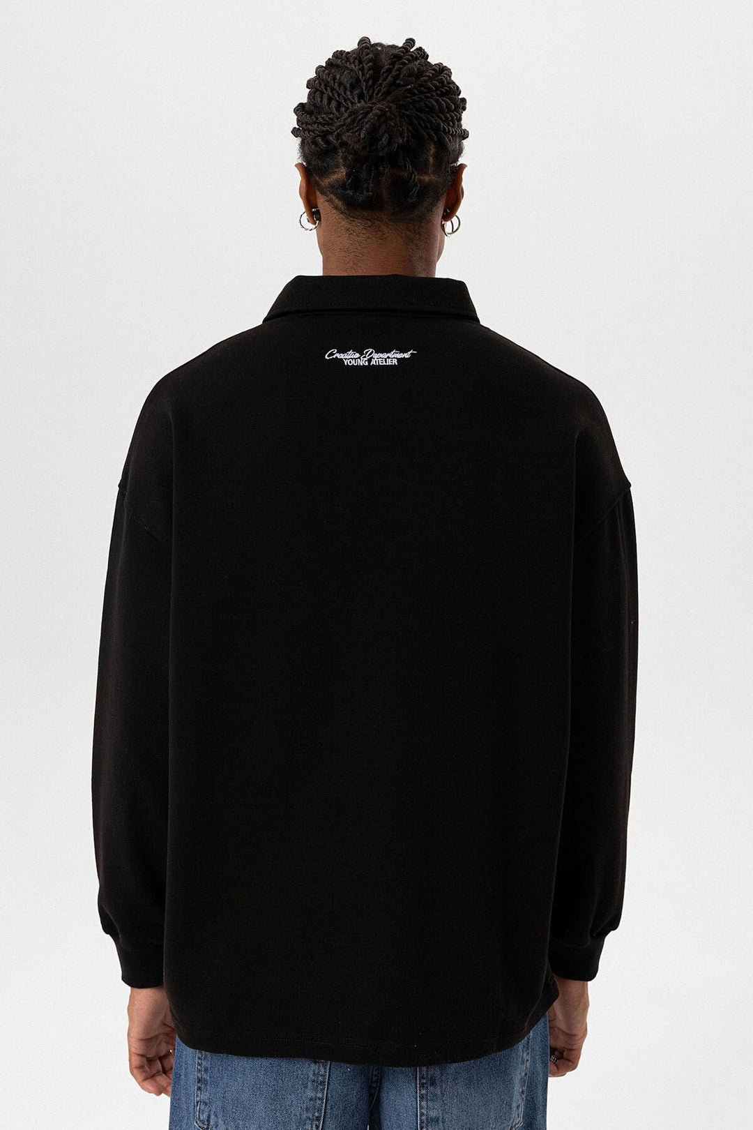 VAMOS POLO COLLAR LETTER DETAILED OVERSIZE SWEATSHIRT BLACK